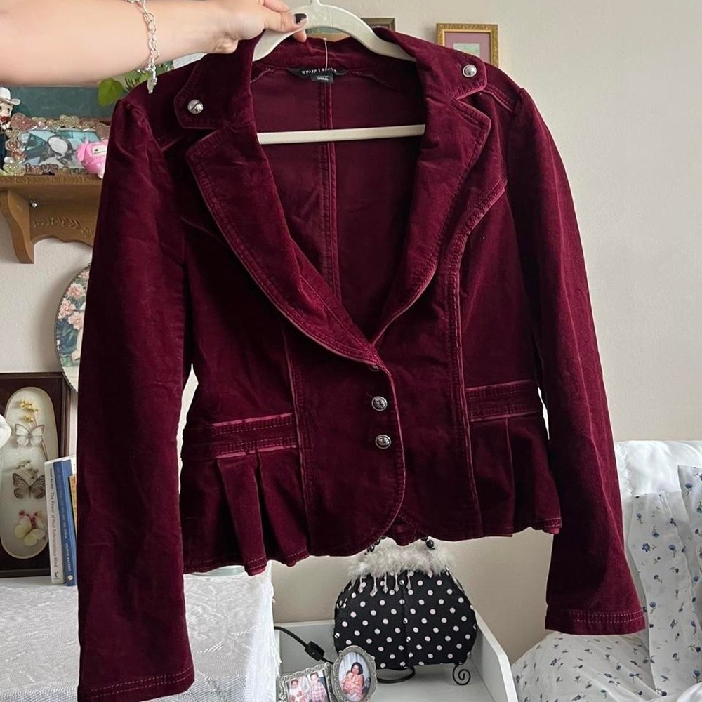 White House Black Market Burgundy Corduroy Blazer Jacket Size 8 Vintage 2000s - Picture 6 of 6
